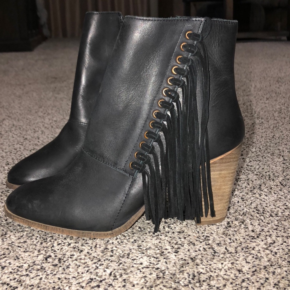 Black fringe booties! Only worn once!